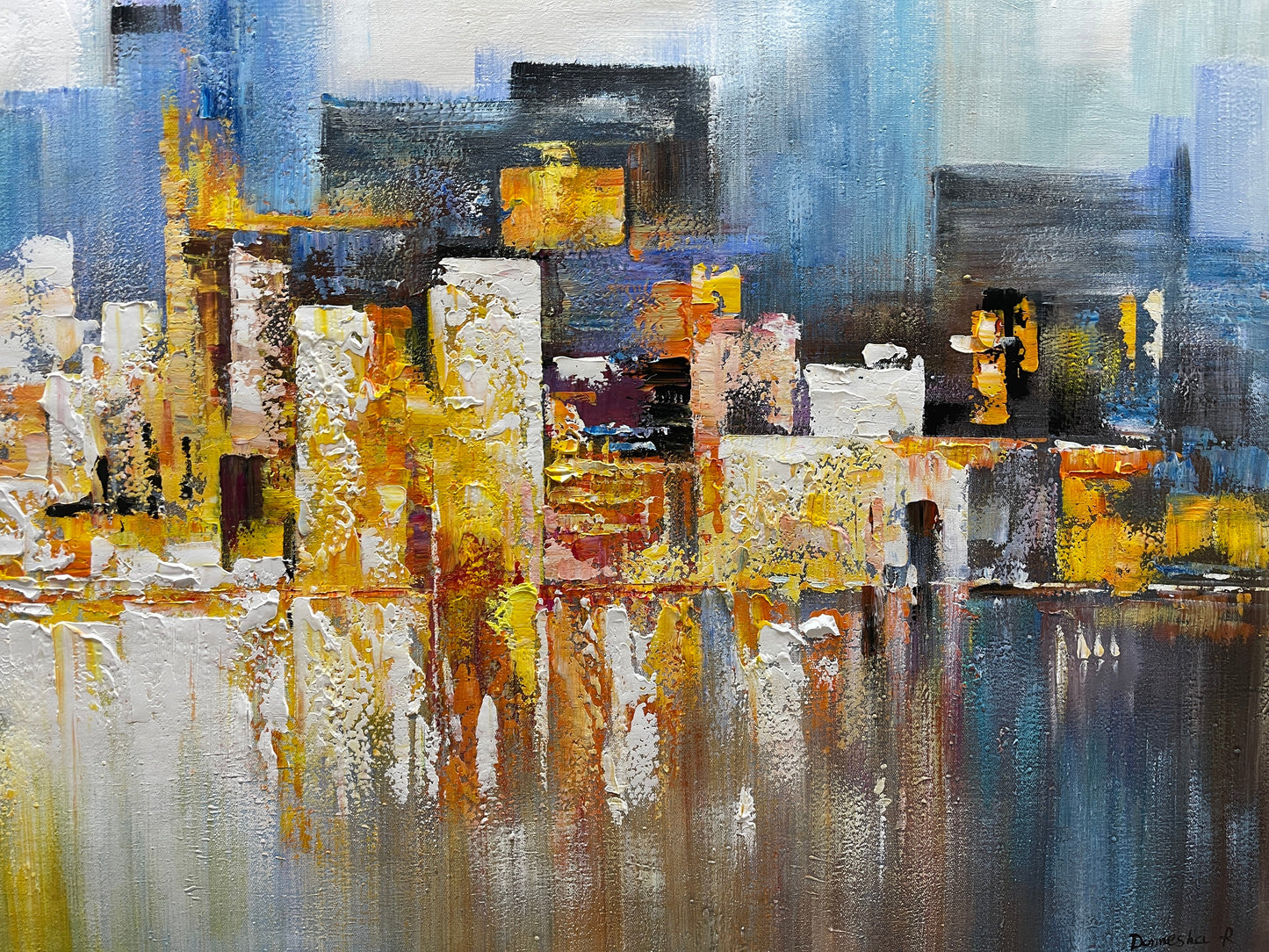 Vibrant Cityscape Abstract Oil Painting for Modern Home Décor