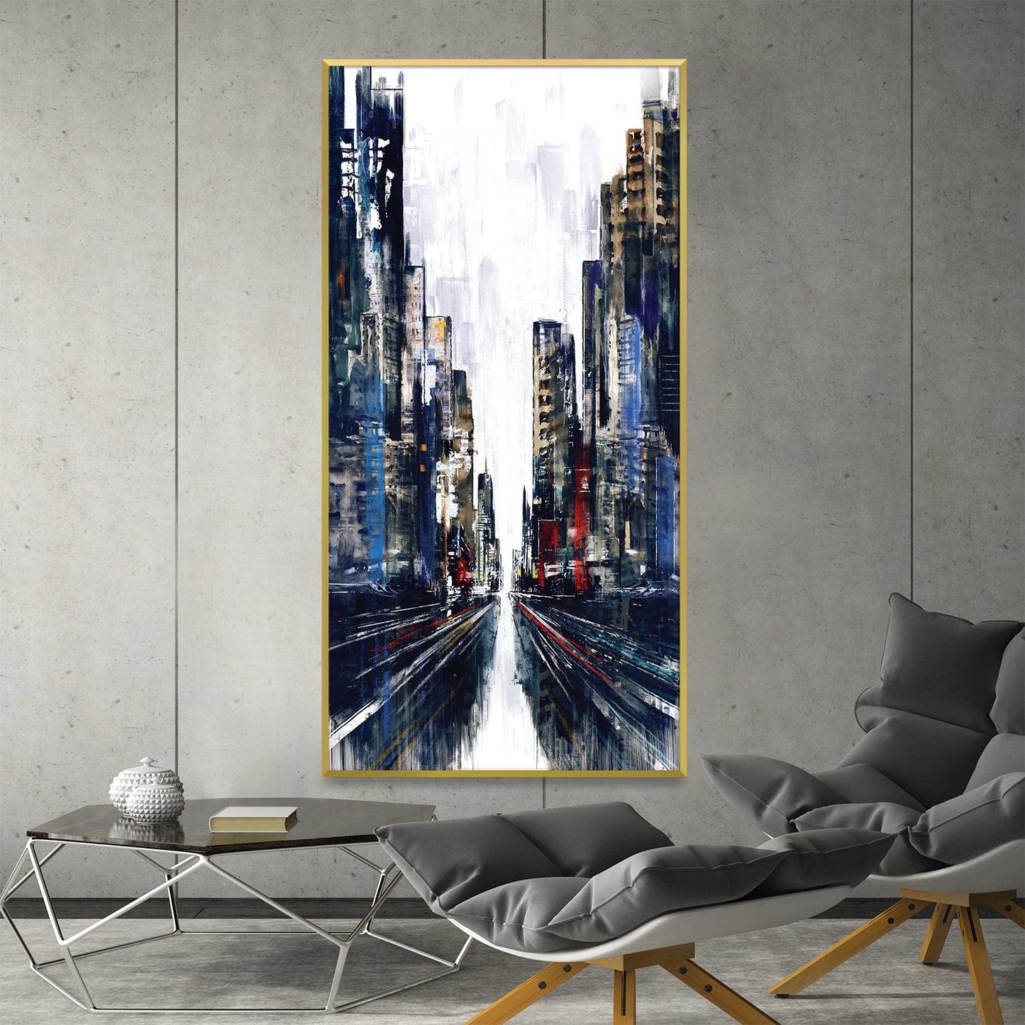 Urban Cityscape Oil Painting – Modern Metropolitan Art for Home Decor