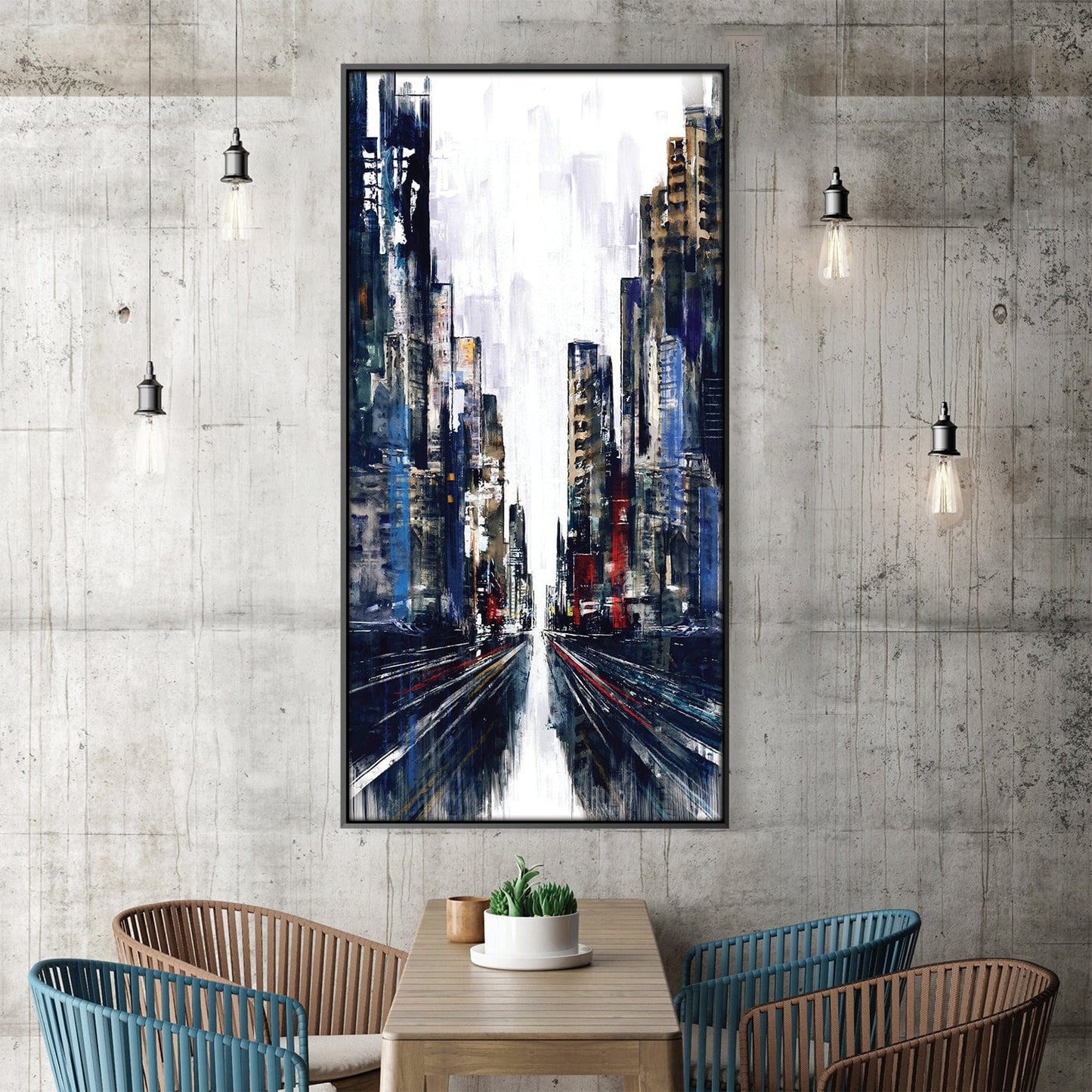 Urban Cityscape Oil Painting – Modern Metropolitan Art for Home Decor