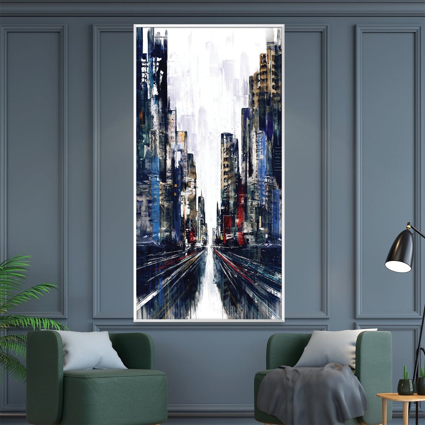 Urban Cityscape Oil Painting – Modern Metropolitan Art for Home Decor