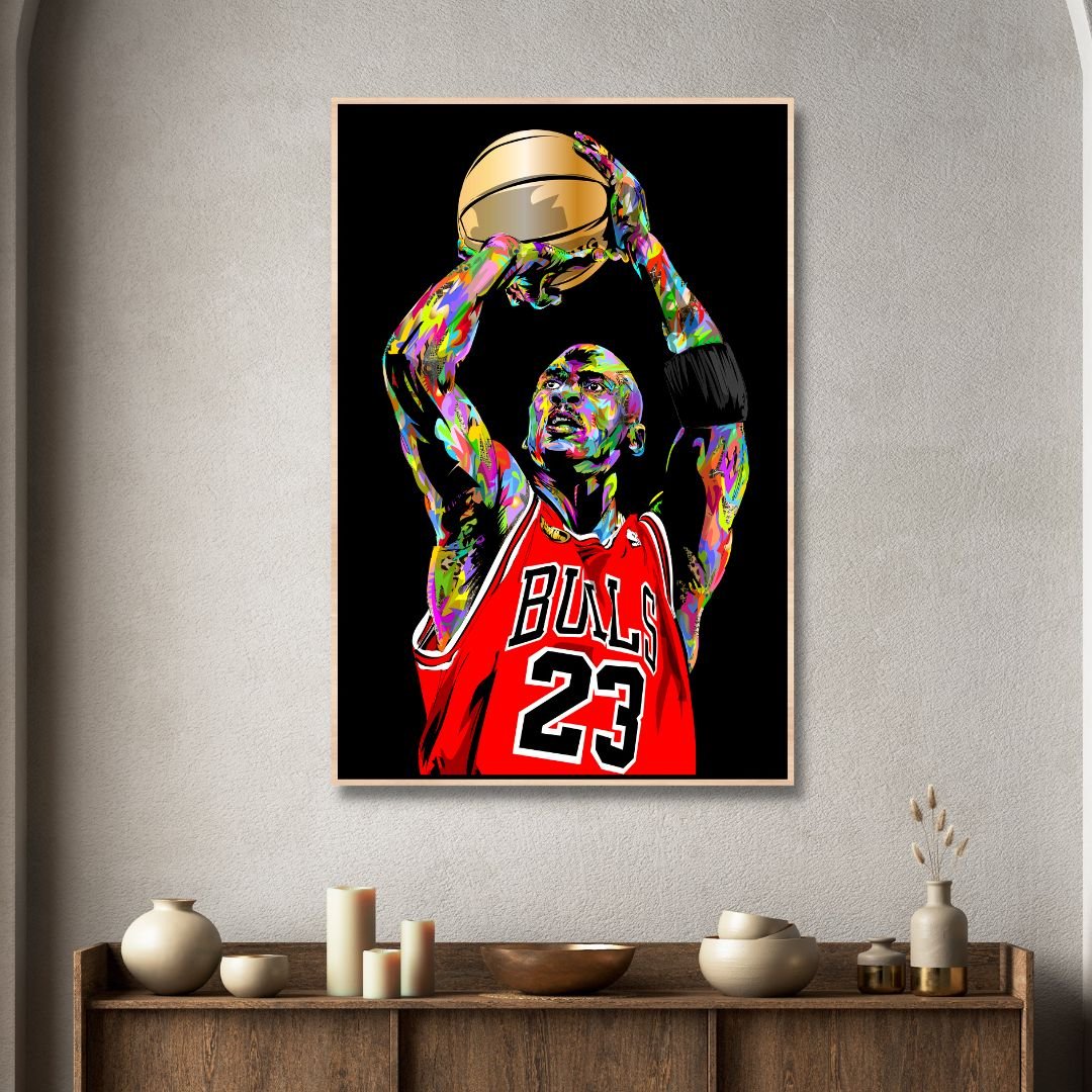 Colorful Michael Jordan Jumping Pop Art Canvas Framed Wall Decor