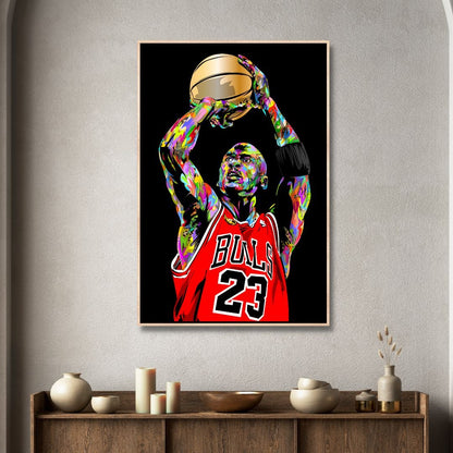 Colorful Michael Jordan Jumping Pop Art Canvas Framed Wall Decor