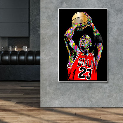 Colorful Michael Jordan Jumping Pop Art Canvas Framed Wall Decor