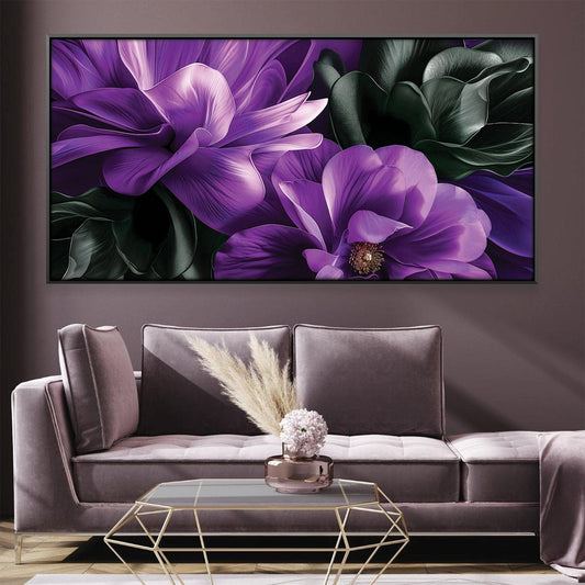 Vibrant Purple Magnolia Floral Oil Painting for Elegant Home Decor