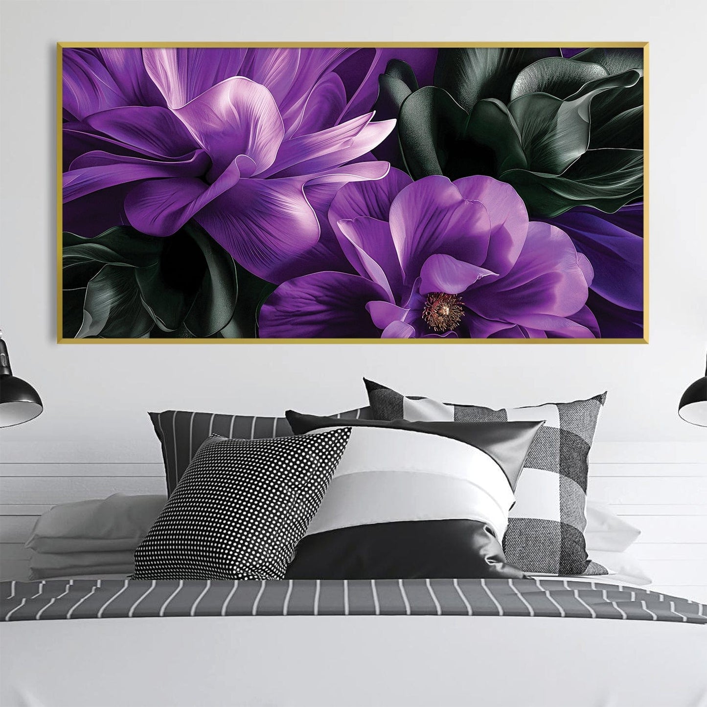 Vibrant Purple Magnolia Floral Oil Painting for Elegant Home Decor