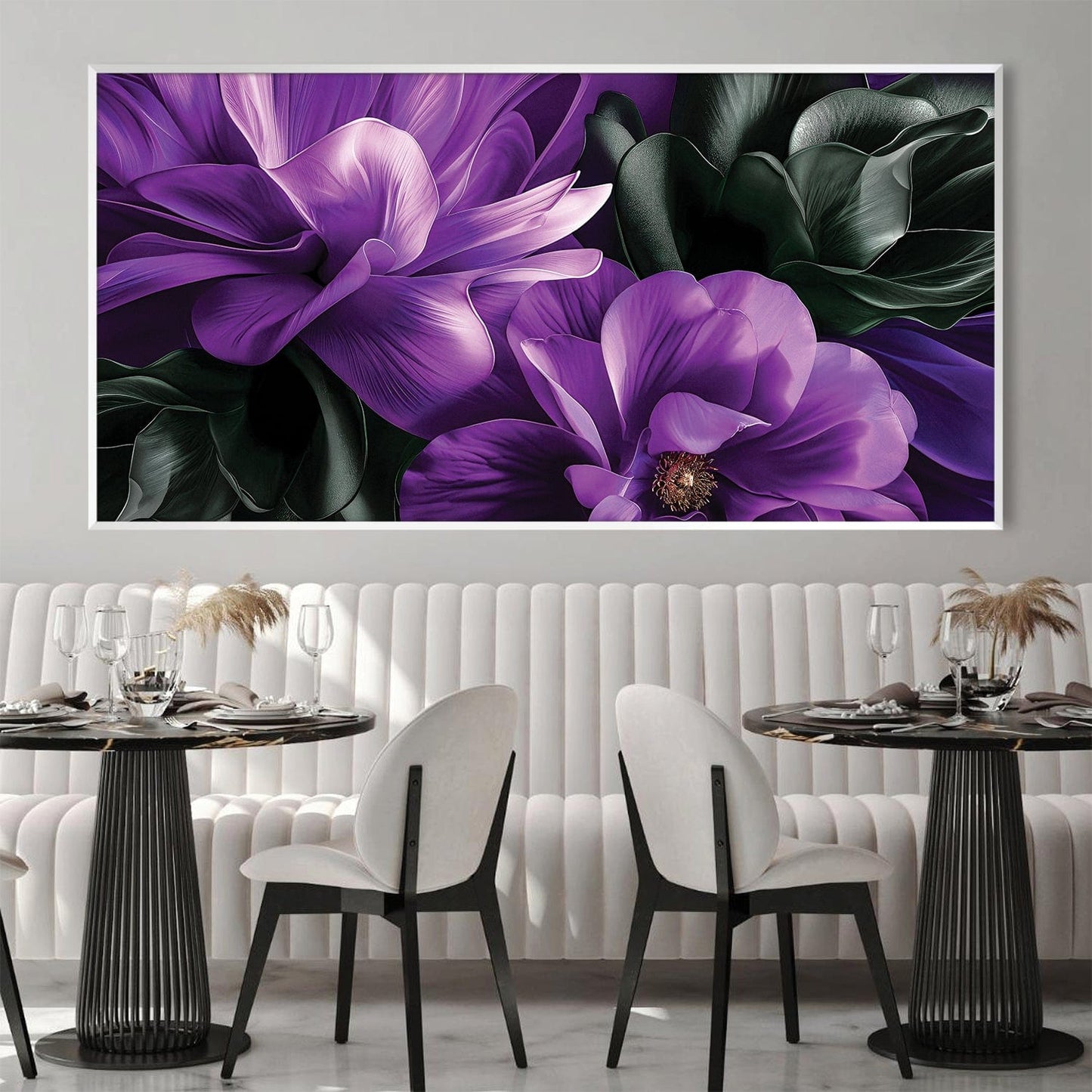 Vibrant Purple Magnolia Floral Oil Painting for Elegant Home Decor