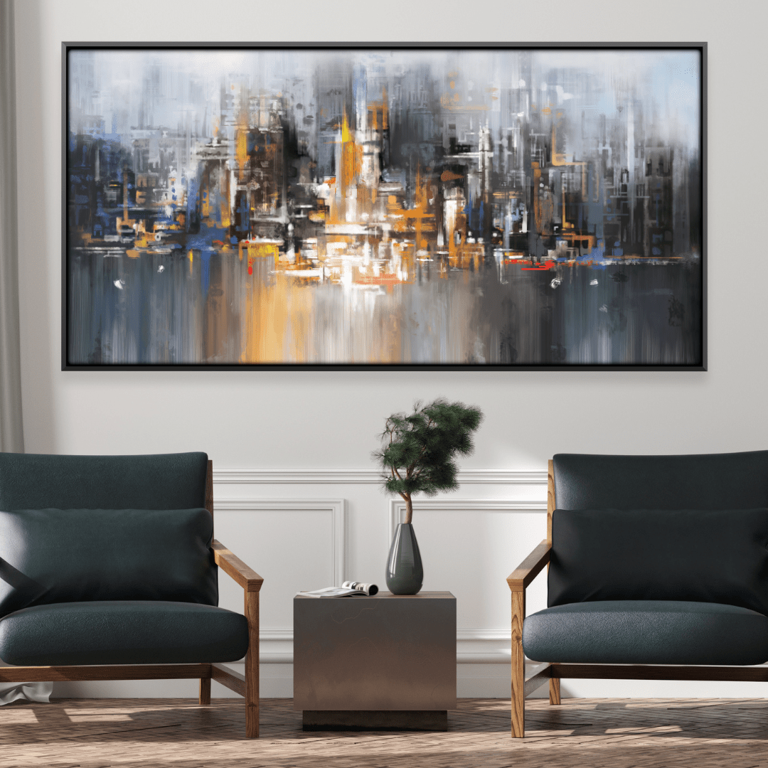 Urban Horizon: Abstract Cityscape Oil Painting for Modern Decor