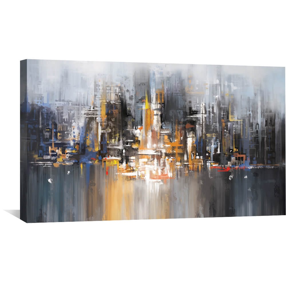 Urban Horizon: Abstract Cityscape Oil Painting for Modern Decor