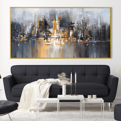 Urban Horizon: Abstract Cityscape Oil Painting for Modern Decor