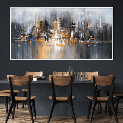 Urban Horizon: Abstract Cityscape Oil Painting for Modern Decor