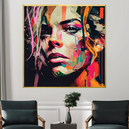 Vibrant Abstract Female Portrait Oil Painting for Modern Home Decor