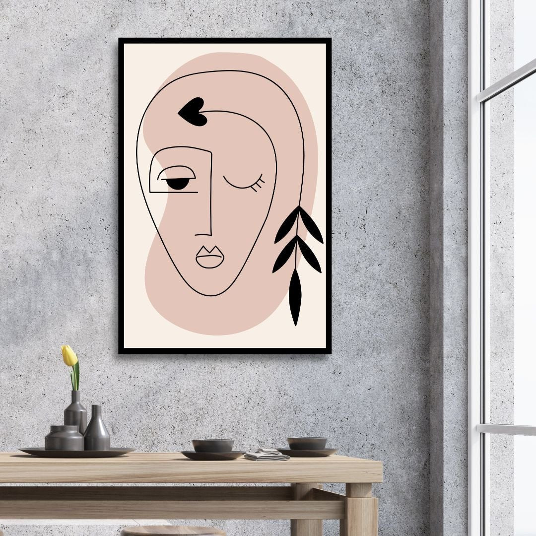Contemporary Minimalist Abstract One Line Faces Art for Modern Home Decor