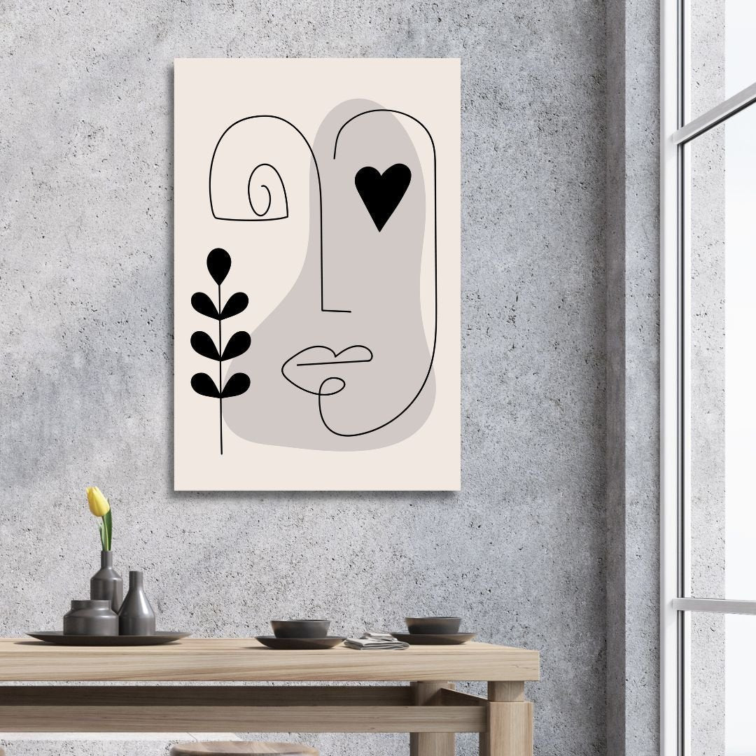 Contemporary Minimalist Abstract One Line Faces Art for Modern Home Decor