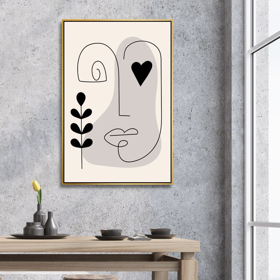 Contemporary Minimalist Abstract One Line Faces Art for Modern Home Decor