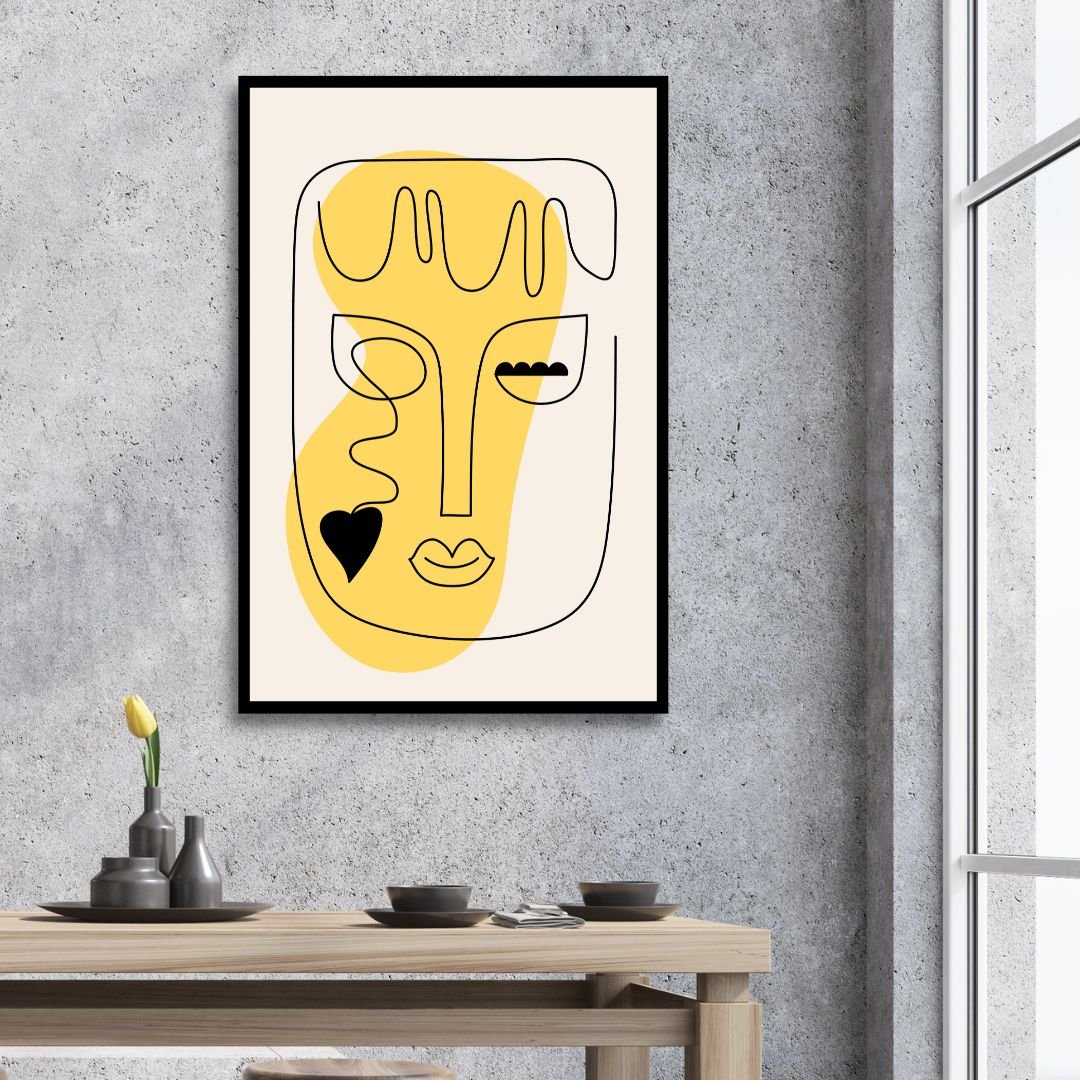 Contemporary Minimalist Abstract One Line Faces Art for Modern Home Decor