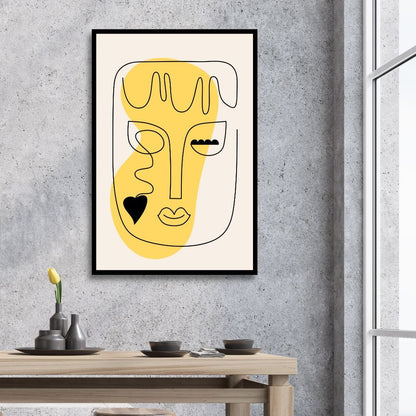 Contemporary Minimalist Abstract One Line Faces Art for Modern Home Decor