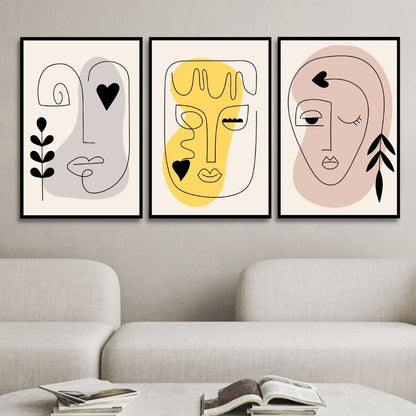 Contemporary Minimalist Abstract One Line Faces Art for Modern Home Decor