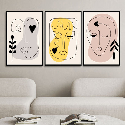 Contemporary Minimalist Abstract One Line Faces Art for Modern Home Decor