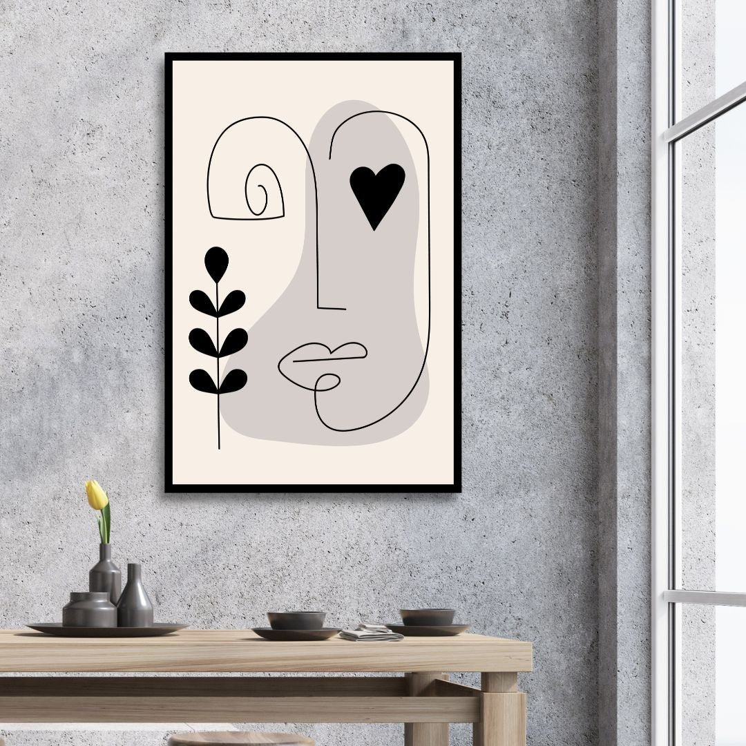 Contemporary Minimalist Abstract One Line Faces Art for Modern Home Decor