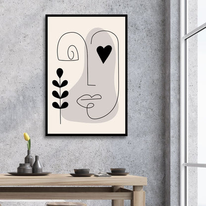 Contemporary Minimalist Abstract One Line Faces Art for Modern Home Decor