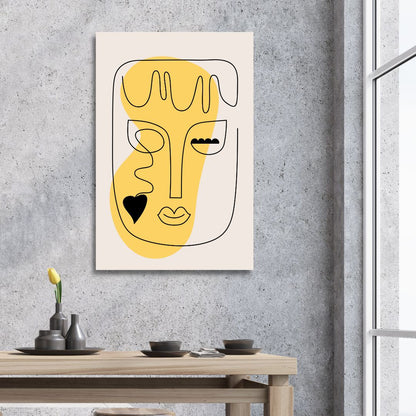 Contemporary Minimalist Abstract One Line Faces Art for Modern Home Decor