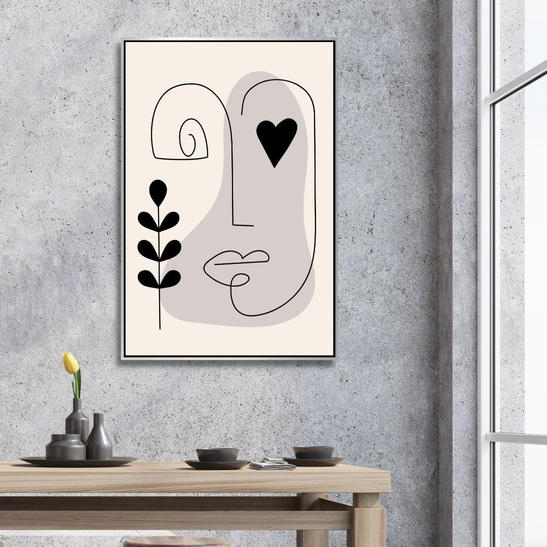 Contemporary Minimalist Abstract One Line Faces Art for Modern Home Decor
