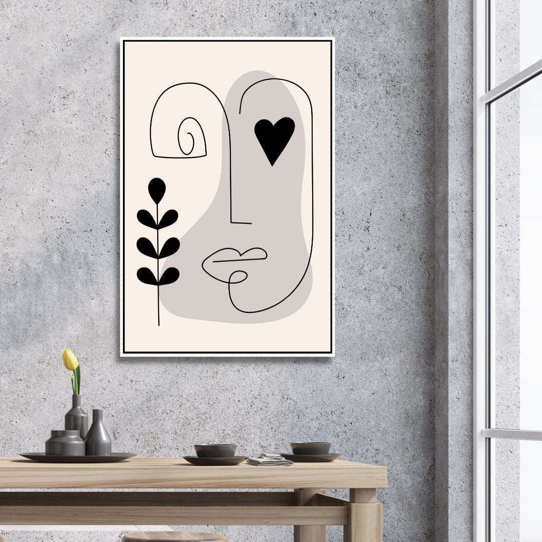 Contemporary Minimalist Abstract One Line Faces Art for Modern Home Decor
