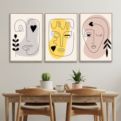 Contemporary Minimalist Abstract One Line Faces Art for Modern Home Decor