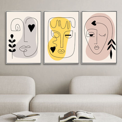Contemporary Minimalist Abstract One Line Faces Art for Modern Home Decor