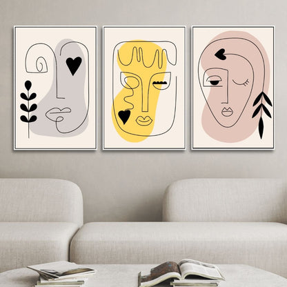Contemporary Minimalist Abstract One Line Faces Art for Modern Home Decor