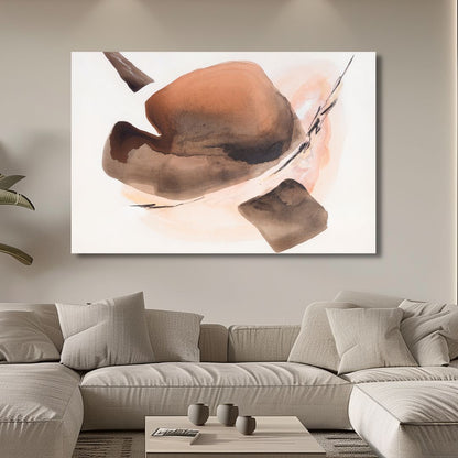 Abstract Geometric Shapes in Soft Peach and Brown Tones - Minimalist Oil Painting