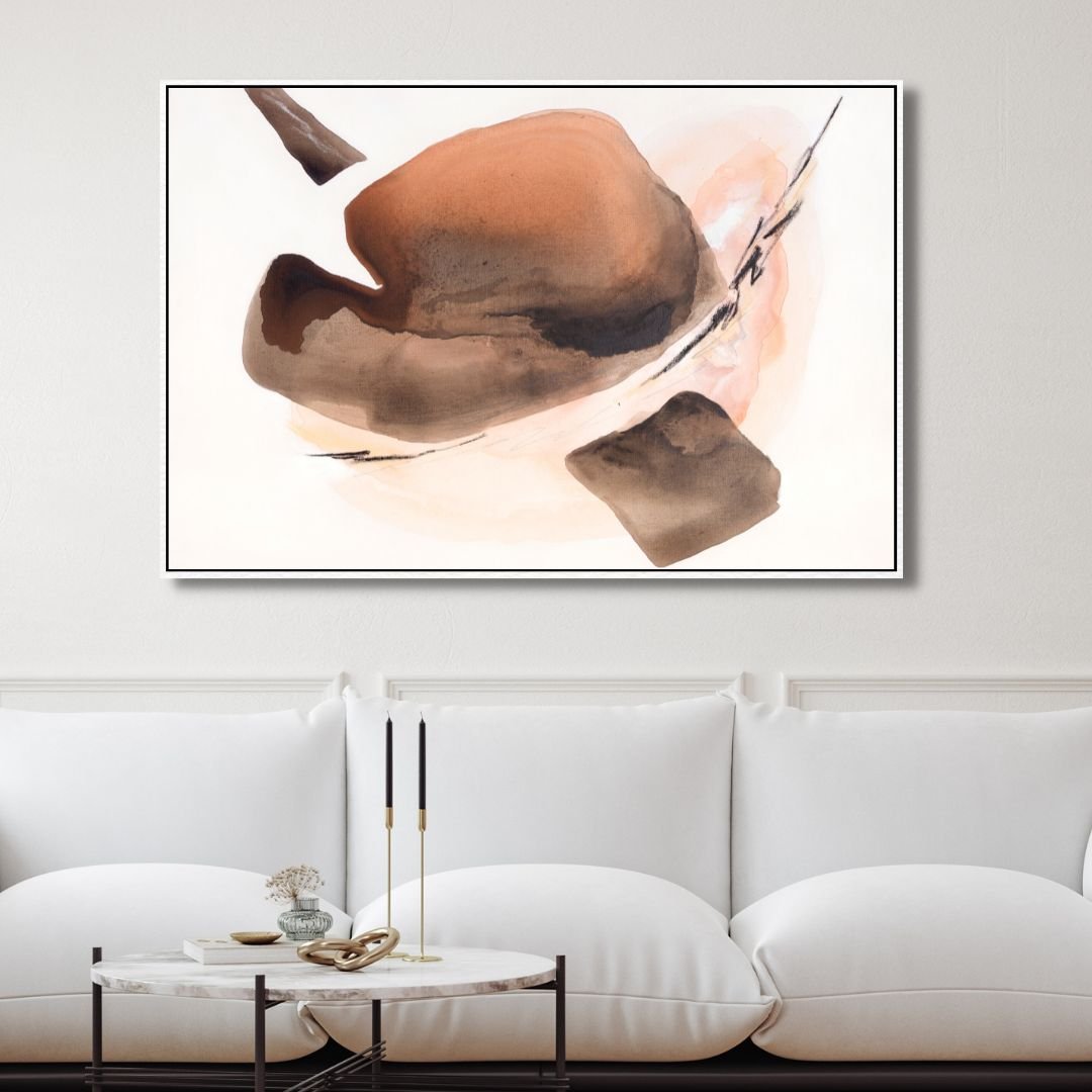 Abstract Geometric Shapes in Soft Peach and Brown Tones - Minimalist Oil Painting