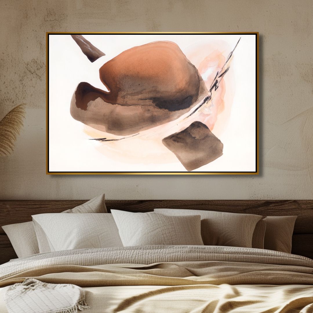 Abstract Geometric Shapes in Soft Peach and Brown Tones - Minimalist Oil Painting