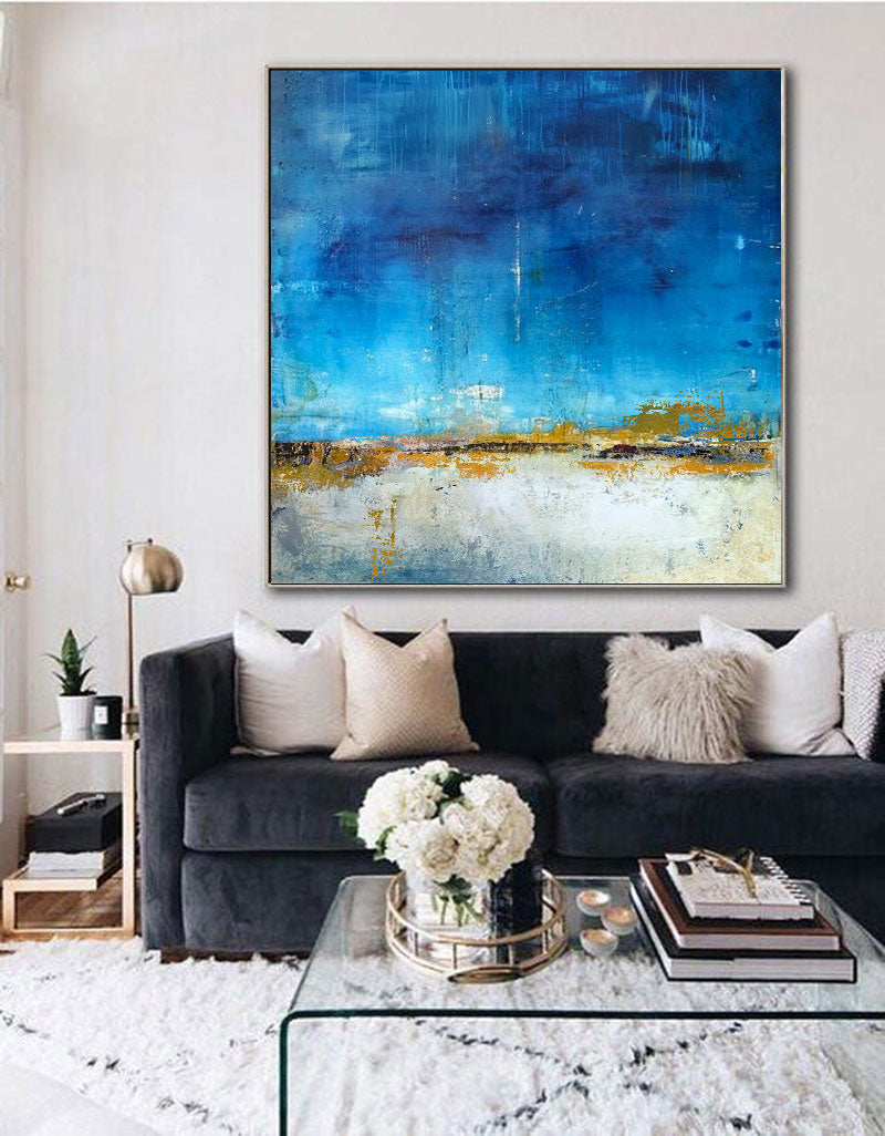 Vibrant Blue Sky Abstract Oil Painting for Modern Home D√©cor