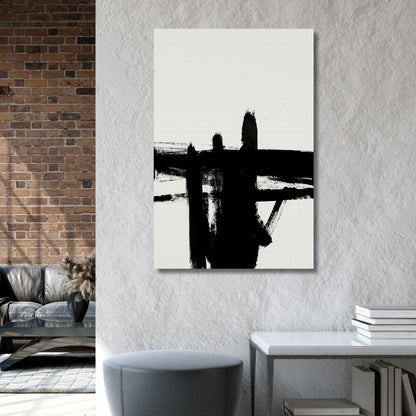 Modern Minimalist Black Brushstroke Abstract Painting for Contemporary Spaces