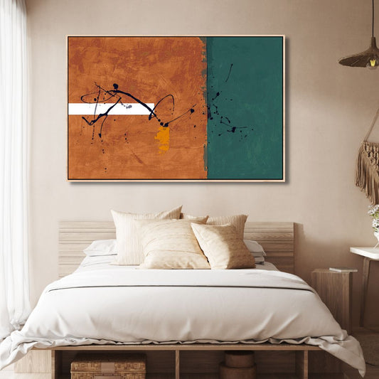 Contemporary Minimalist Abstract Painting in Brown and Green Tones for Modern Home Decor