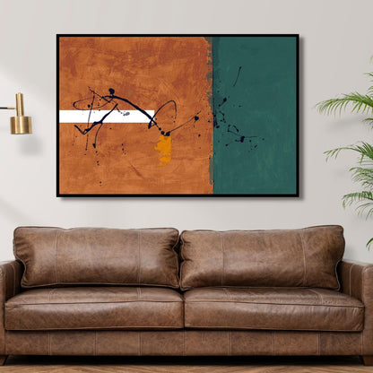 Contemporary Minimalist Abstract Painting in Brown and Green Tones for Modern Home Decor