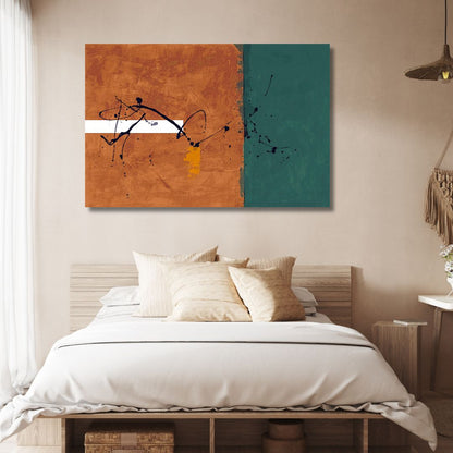 Contemporary Minimalist Abstract Painting in Brown and Green Tones for Modern Home Decor