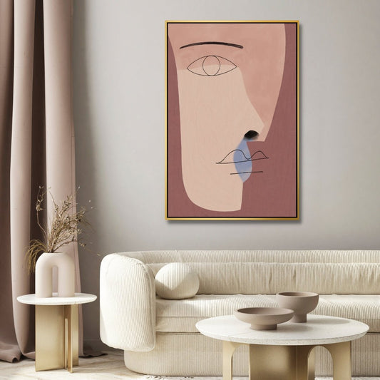 Contemporary Minimalist Abstract Face Oil Painting for Modern Decor