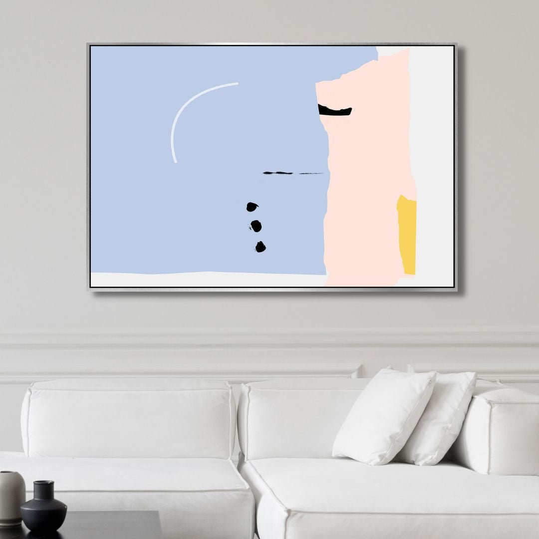 Serene Minimalist Blue and Pink Abstract Oil Painting for Modern Interiors