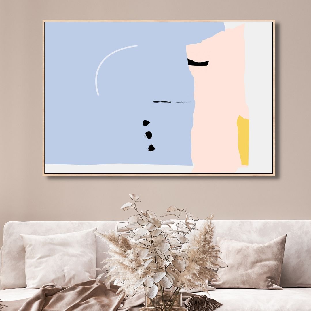 Serene Minimalist Blue and Pink Abstract Oil Painting for Modern Interiors