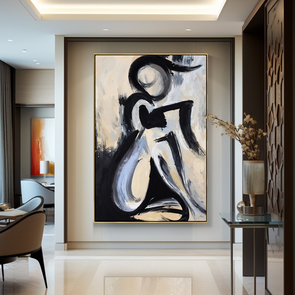 Elegant Minimalist Oil Painting of a Modern Abstract Figure