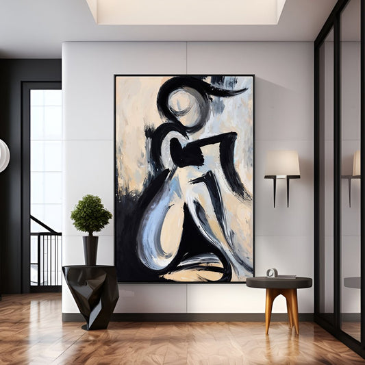 Elegant Minimalist Oil Painting of a Modern Abstract Figure