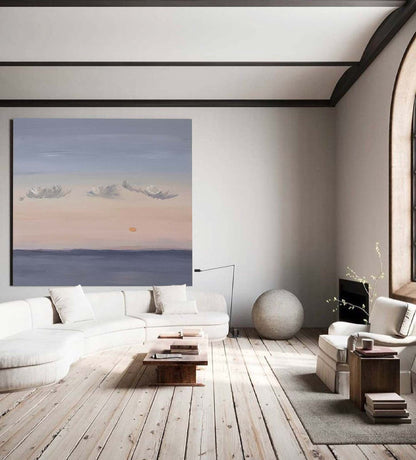 Tranquil Sunset Over Water - Serene Oil Painting Landscape for Home Decor