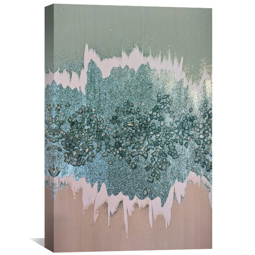 Abstract Mint and Pink Landscape Oil Painting for Modern Home Decor