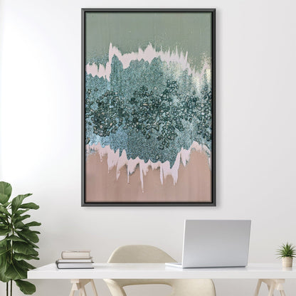 Abstract Mint and Pink Landscape Oil Painting for Modern Home Decor