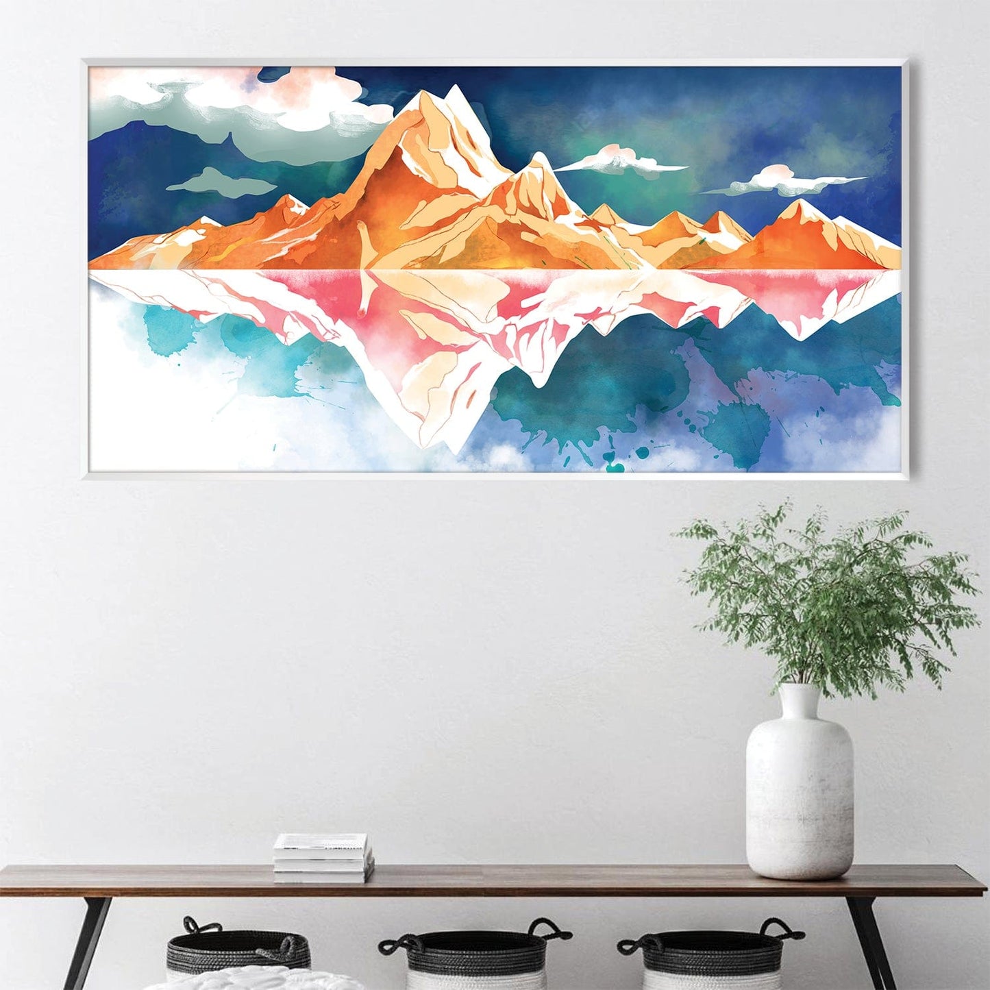 Serene Mountain Reflections Oil Painting for Modern Home Decor