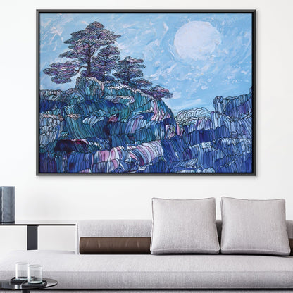 Serene Blue Landscape with Trees - Elegant Oil Painting for Modern Decor