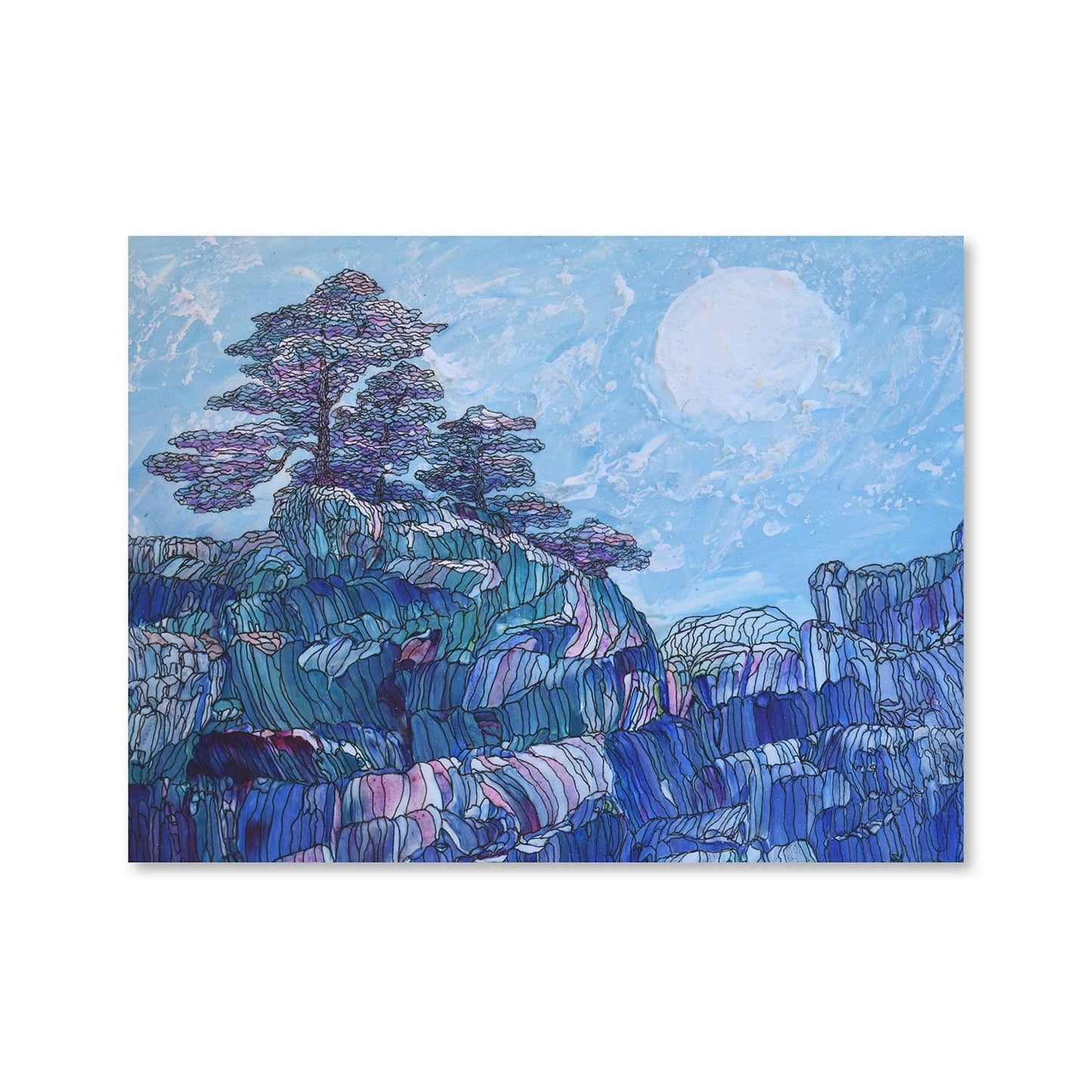 Serene Blue Landscape with Trees - Elegant Oil Painting for Modern Decor