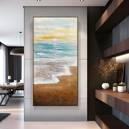 Serene Coastal Sunrise Oil Painting for Tranquil Home Decor